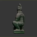 Ancient Chinese Kneeling Terracotta Sculpture With Green Hue And Intricate Armor Details