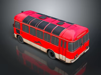Red Vintage Bus With Black Roof And White Bottom Exterior Design 3d model