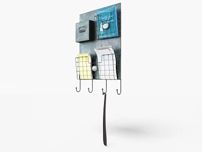 Multifunctional Wall Mounted Storage Rack With Cabinets Mesh Pockets And Hanging Hooks For Home Organizing 3d model