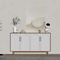 Modern Entryway Cabinet With Arched White Doors Wooden Frame Floor Lamp Green Plant And Artwork