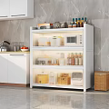 Modern White Illuminated Kitchen Side Cabinet With Fluted Glass Doors For Neat Kitchenware Organization