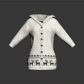 White Polka Dot Hooded Cardigan With Reindeer Pattern At The Bottom And Buttons