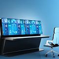 Modern Office Desk With Multiple Digital Screens Ergonomic Chair And Tech Interfaces 3d model