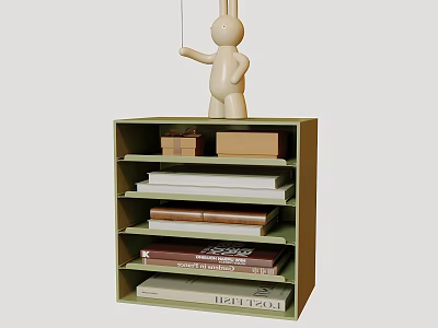 Green Multi Layer Bookcase With Organized Folders Books And Decorative Figurine 3d model