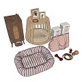 Pet Toys With Wooden Feeder Striped Bed Balls And Bone For Dogs Cats
