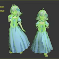 Game And Movie Character With Blue Long Dress Light Colored Hair Red Eyes And Bows