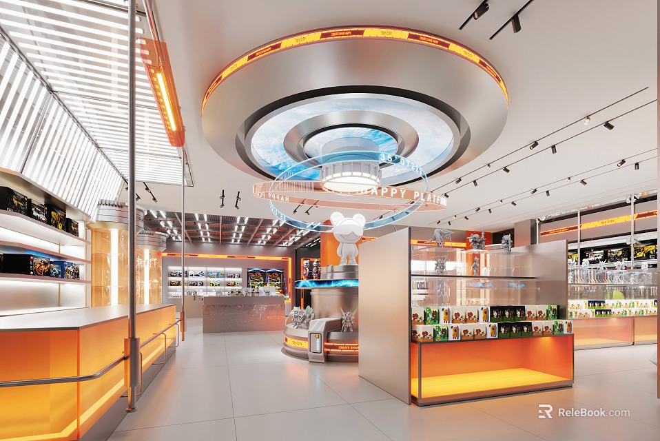 Modern Mall Store Interior Design With Bright Lighting Display Cabinets And Product Displays 3d model 