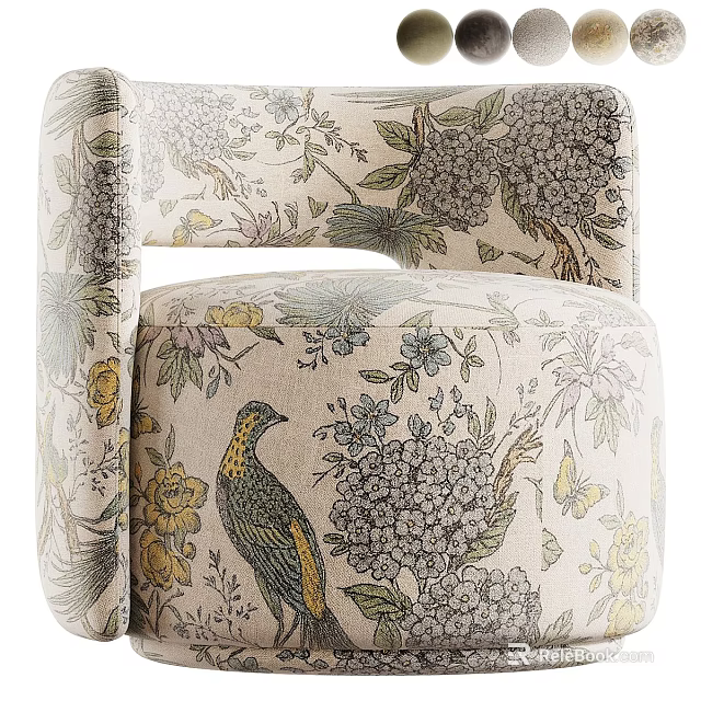 Classic Retro Floral Bird Pattern Upholstered Comfortable Single Sofa For Elegant Home Living Room Decor 3d model 
