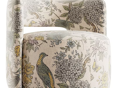 Classic Retro Floral Bird Pattern Upholstered Comfortable Single Sofa For Elegant Home Living Room Decor 3d model