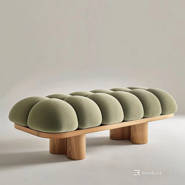 Green Upholstered Single Chair With Round Cushions And Wooden Legs 3d model 