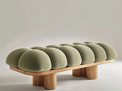 Green Upholstered Single Chair With Round Cushions And Wooden Legs 3d model