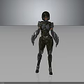 Futuristic Biological Warrior Character In Mechanical Armor With Glowing Red Blue Details
