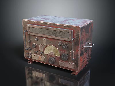 Vintage Rustic Electronic Appliance With Metal Knobs Dials Buttons And Handle 3d model