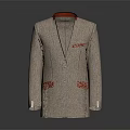 Elegant Beige Single Breasted Suit Jacket With Red Collar And Pockets
