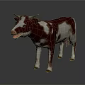 Brown And White 3D Model Cow Standing With Horns On Gray Background