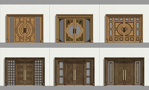 New Chinese Style Door Villa Door Double Door Entrance Door Wooden Door Patio Door 3d model