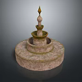 Ornamental Multi Tiered Stone Fountain Featuring Textured Base And Decorative Spire