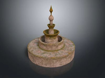 Ornamental Multi Tiered Stone Fountain Featuring Textured Base And Decorative Spire 3d model