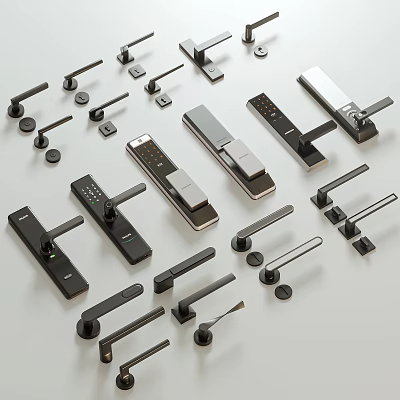 Modern Door Handles With Various Designs Including Smart Lock And Traditional Styles 3d model