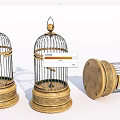 Golden Decorative Birdcage Ornament Set With Intricate Bases For Home