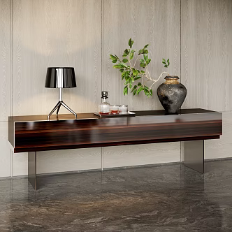 Modern Minotti porch table end view table lamp green plant glass 3d model