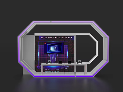 Biometrics Set Activity Exhibition Wall With Octagonal Design Purple Lighting And Display Screen 3d model
