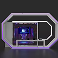 Biometrics Set Activity Exhibition Wall With Octagonal Design Purple Lighting And Display Screen