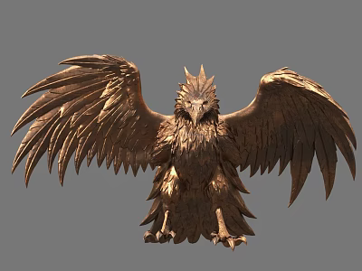 Golden Eagle Sculpture With Spread Wings And Intricate Feather Carving Details 3d model