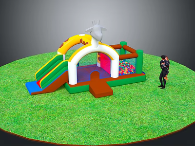 Colorful Outdoor Kids Inflatable Playground Equipment With Slide And Ball Pit 3d model