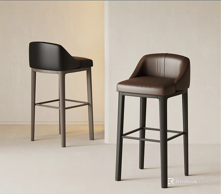 Modern Leather Bar Stools In Black And Brown With Dark Legs 3d model 