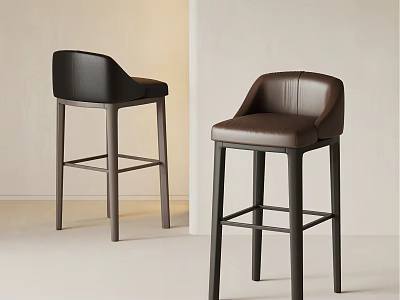 Modern Leather Bar Stools In Black And Brown With Dark Legs 3d model