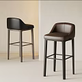 Modern Leather Bar Stools In Black And Brown With Dark Legs