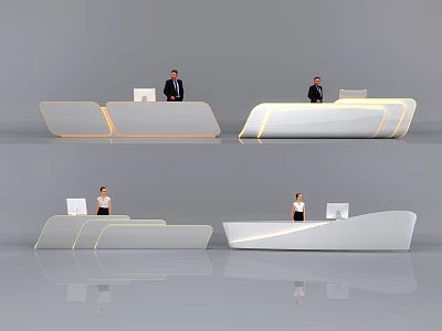 Modern Front Desk Reception Design With Sleek Counter Lighting And Staff Presence 3d model