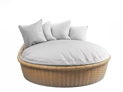 Cozy Round Wicker Multi Seat Sofa With White Cushions And Decorative Pillows 3d model