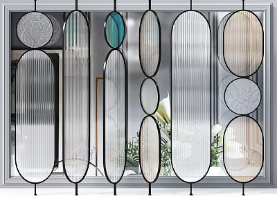 Modern Geometric Glass Room Divider With Transparent Panels And Black Frame 3d model
