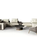 Modern Sectional Sofa And Coffee Table Set With Light Upholstery And Round Marble Top 3d model