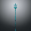 Iconic Game And Movie Character With Shiny Blue Metal Trident Weapon