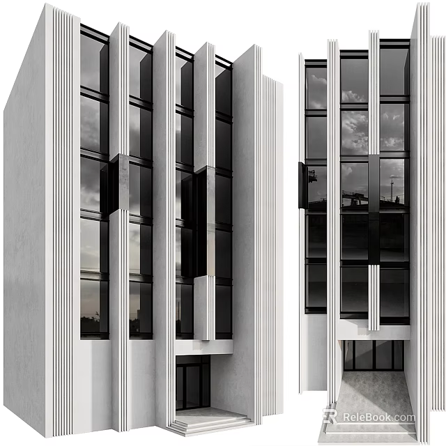 Modern High Rise Building With Glass Curtain Walls And White Facade Design 3d model 