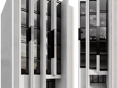 Modern High Rise Building With Glass Curtain Walls And White Facade Design 3d model