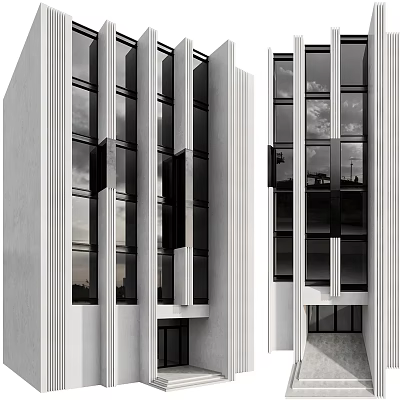 Modern High Rise Building With Glass Curtain Walls And White Facade Design 3d model