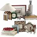 Stylish Decorative Ornament Set with Table Lamp Picture Frame Vases Clock Books and Decorative Plate