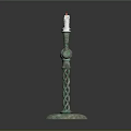 Decorative Three Candle Holder Lamp With Spiral Metallic Base And Greenish Copper Finish