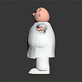 3D Cartoon Character With White Lab Coat Blue Tie Mustache And Outstretched Arms