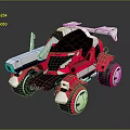 Futuristic Pink And White Car With Black Details Green Lights Rear Spoiler And Large Wheels