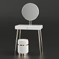 Modern Minimalist Dressing Table With Round Mirror White Top Metal Legs And Matching Stool