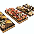 Different Types of Mushrooms Display on Wooden Trays with Small Labels