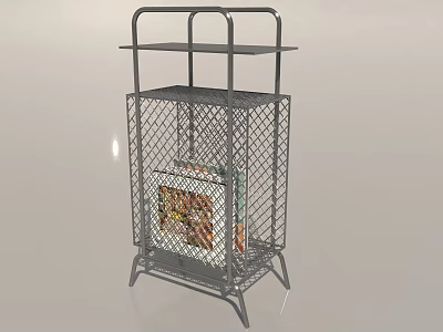 Functional Metal Mesh Side Table With Shelves For Magazine Storage 3d model
