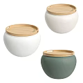 Modern Rounded Side Tables In White And Green With Speckled Texture And Wooden Tops