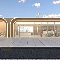 Modern Elegant Property Sales Office Exterior With Warm Soft Lighting And Full Height Glass Facade