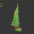Detailed Green Pine Tree 3D Model With Small House On Grass Base 3d model